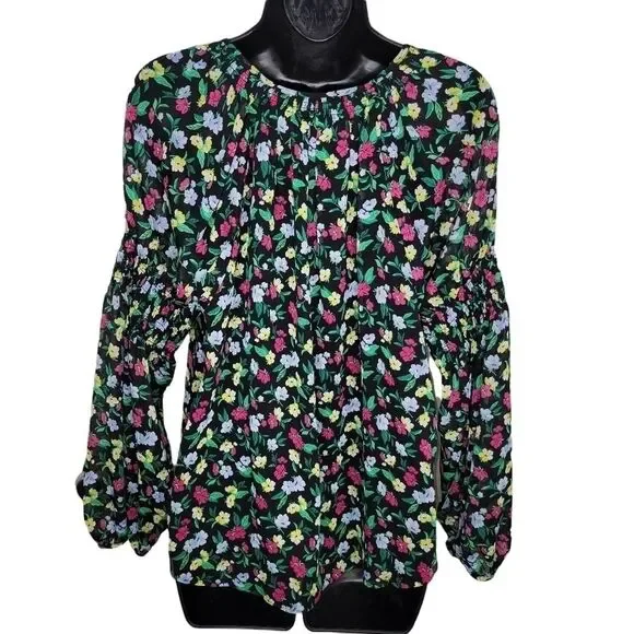 Ann Taylor Nwt floral smocked sleeve peasant top size medium - Picture 2 of 8